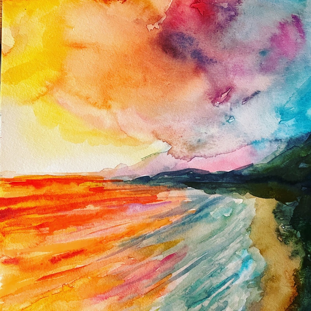 Lake watercolor painting